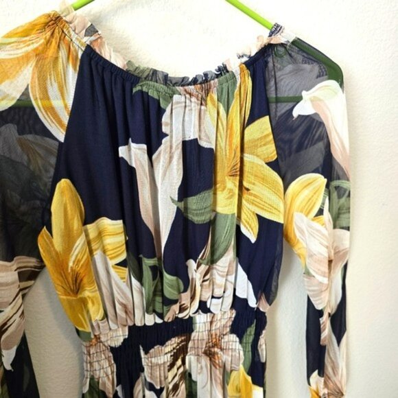 Kate & Lily Women's Maxi Dress Size 4 Navy Blue Long Sleeves Floral Sheer Lined - Picture 13 of 14
